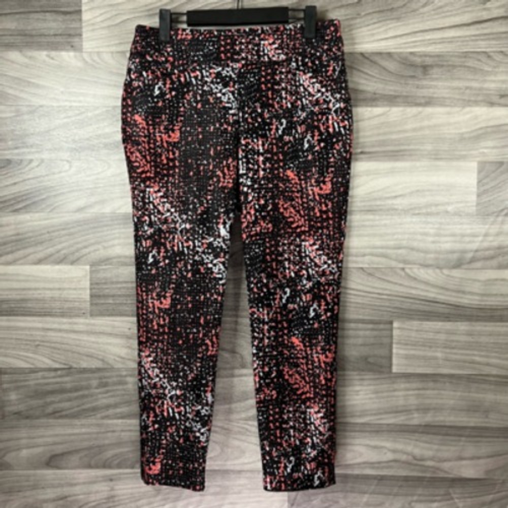 Adidas Womens Cropped Pants Black Red Mid Rise Stretch Pockets Splatter S